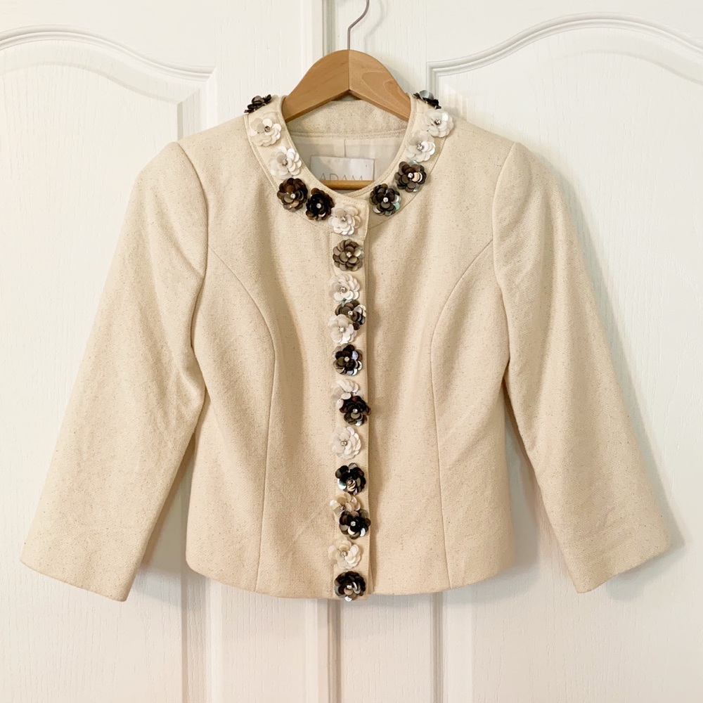 Adam Lippes Pearl Flowers Embellished Blazer Sz 2